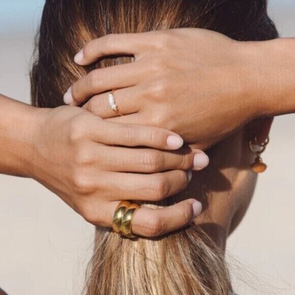 Dainty Pearl Ring sz 5-8 Pearl Gold Ring Waterproof Gold Ring Stack PRETTY - Picture 10 of 10